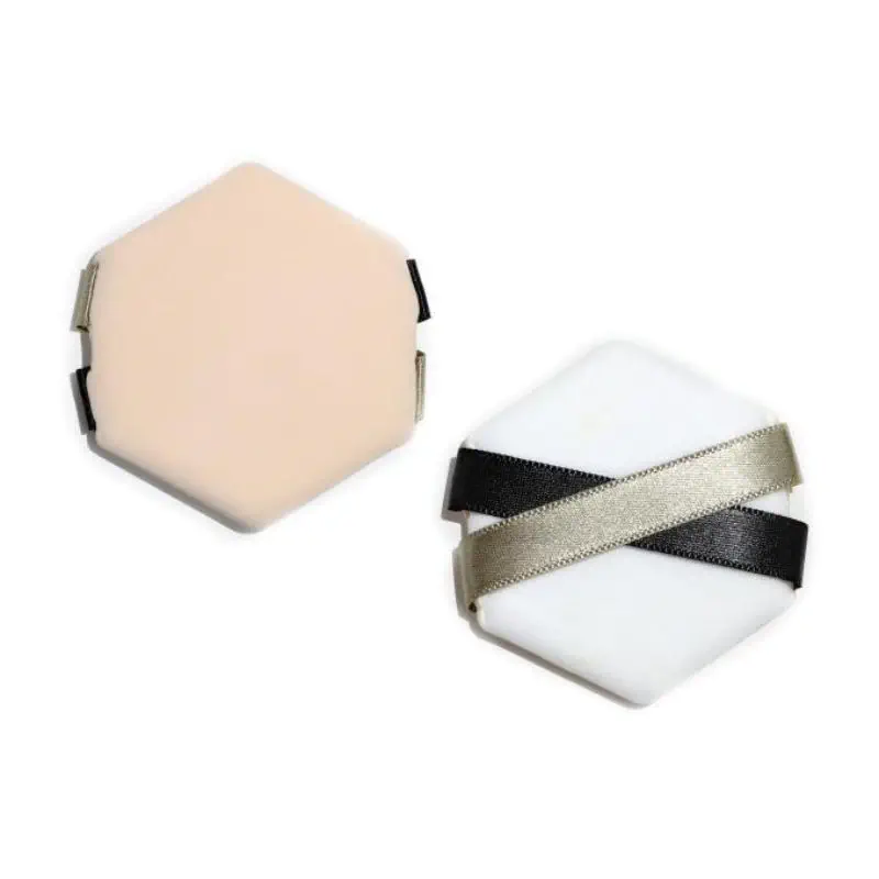 Hexagonal Double Ribbon Air Cushion Powder Puff, Secure Grip Design with Rubycell Core for Stable Cushion Foundation Application, Professional Wholesale Tool.