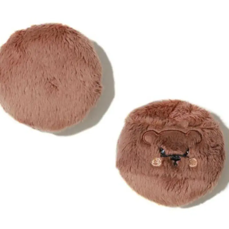 Bear Embroidered Long Plush Powder Puff, Soft Knitted Pile Material for Comfortable Loose Powder Application, Cute Design for Private Label Brands.