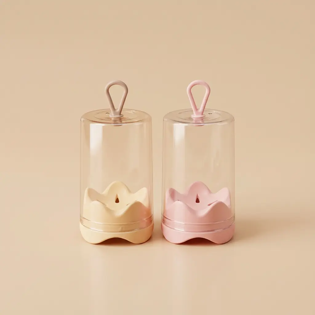 Adorable petal-shaped flower round makeup sponge storage case, cute pink transparent plastic beauty blender holder with hanging loop for kawaii organization